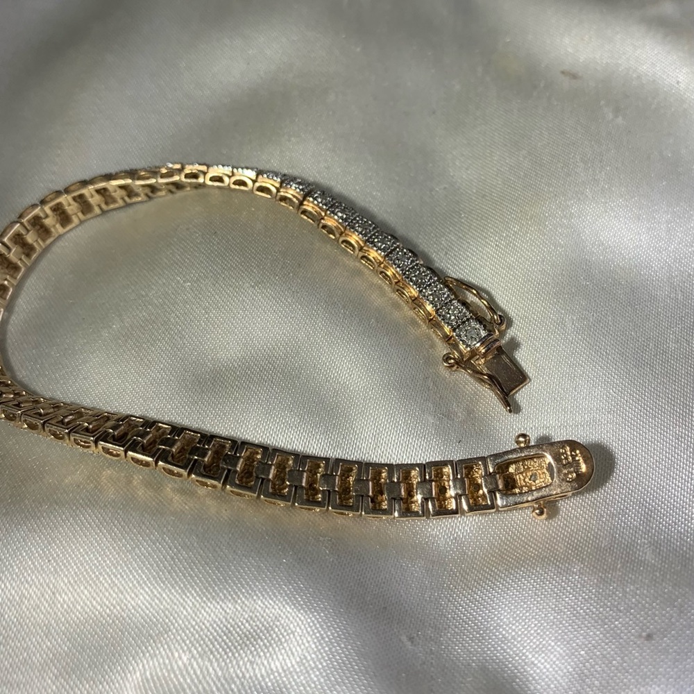 GOLD OVER STERLING SILVER ROSS SIMONS DIAMOND LINK BRACELET - Picture 4 of 5